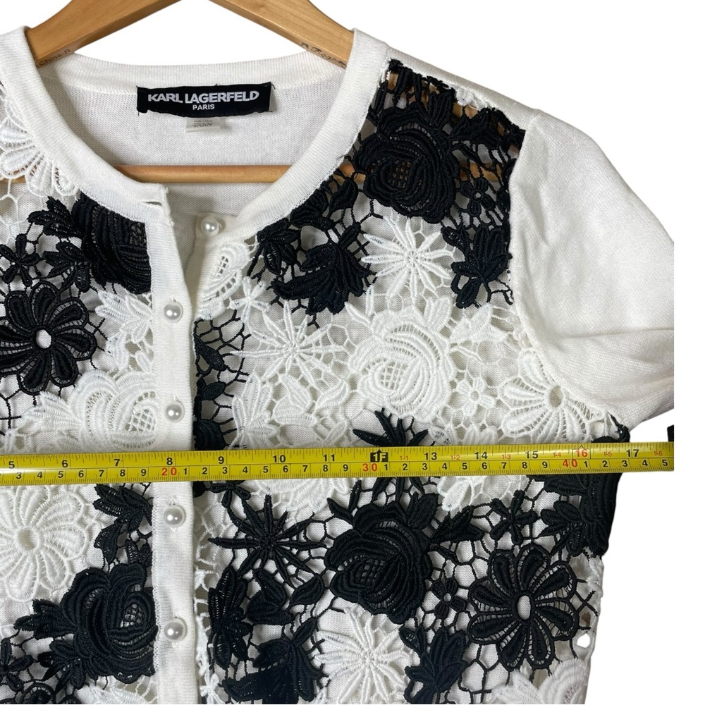 Karl Lagerfeld Paris Cardigan Sweater Women White Lace Floral embroidered S NWT - Picture 12 of 13
